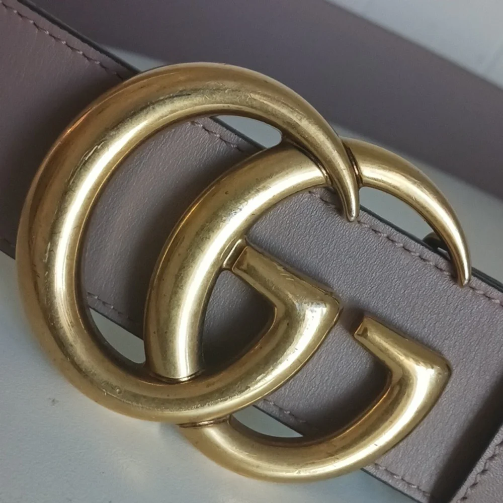 Gucci Tan W Gold Double GG Buckle Leather Belt. - Picture 6 of 6